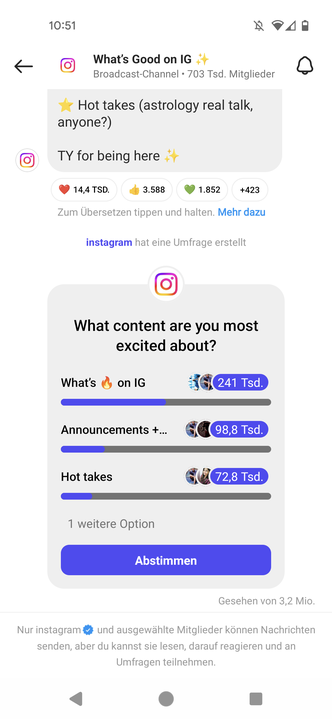 Erste Eindrücke vom What’s Good on IG Channel, Screenshot aus der Instagram App