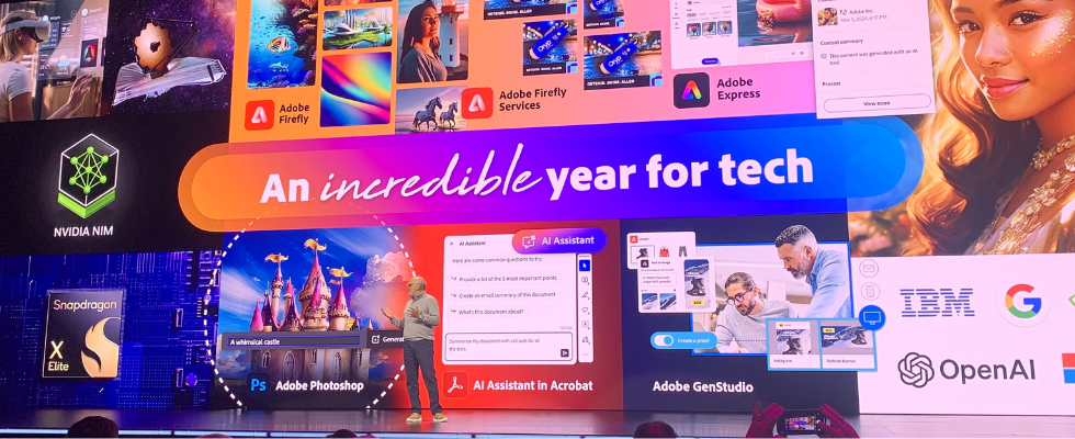 Adobe CEO Shantanu Narayen auf der Adobe Summit 2024 Bühne
