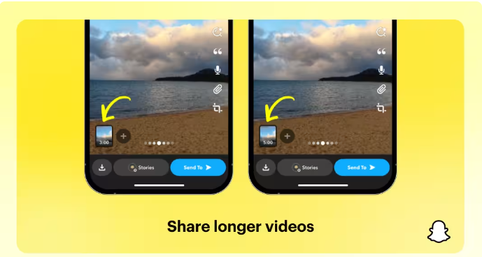 Screenshot der längeren Videofunktionen auf einem Smartphone vor einem gelben Hintergrund.