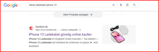 Beispiel für Google-Suche mit Ergebnis von Kaufland.de
