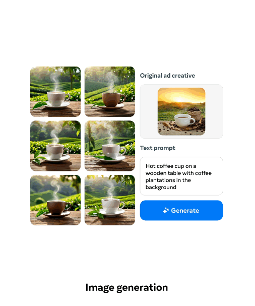 Screenshot von Meta KI-Bildgenerierungs-Tools für Werbetreibende