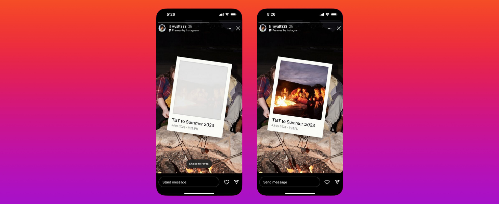 © Instagram via Canva, Smartphone mockups with Polaroid frames in Stories for photos