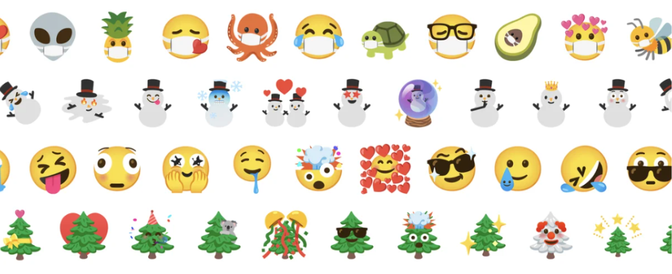 Reihe von Emojis, die in der Emoji Kitchen kombiniert wurden, © Google, Änderungen wurden vorgenommen via Canva