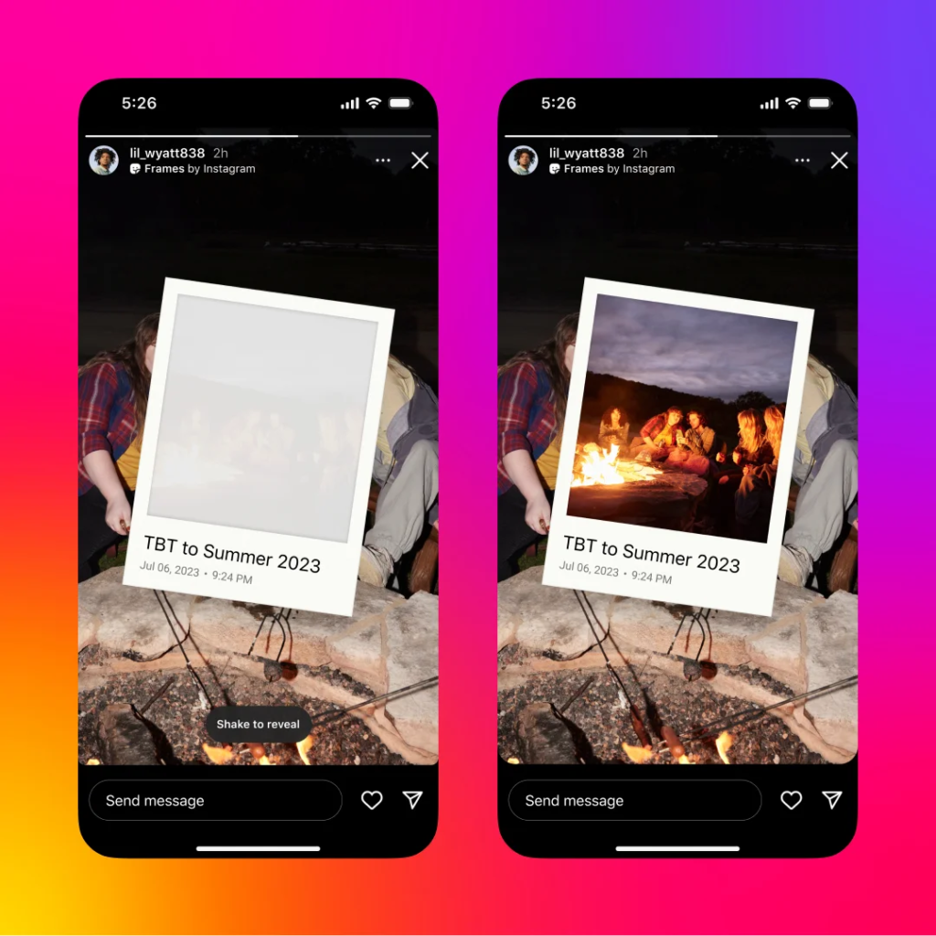 Frames Sticker auf Instagram, © Instagram, Smartphone Mockups mit Stickern von Farbverlauf, violett-orange