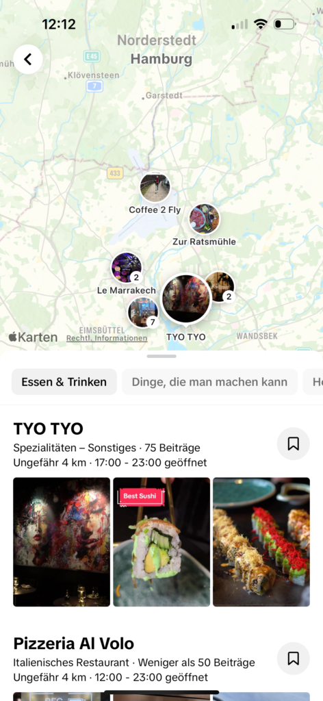 Screenshot der Standort-Landing-Page auf TikTok