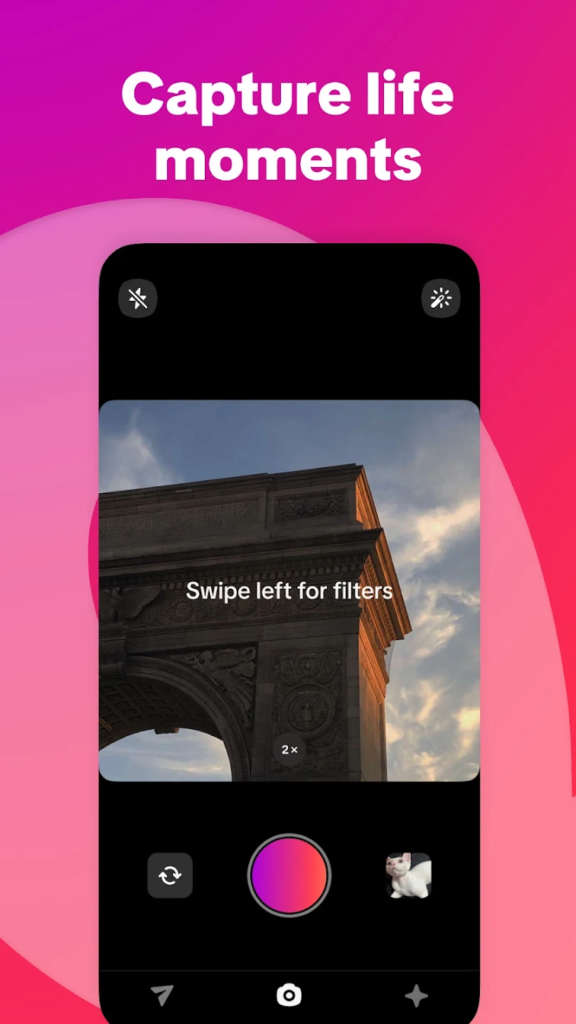 Whee-Bilder können mit Filtern versehen werden, © Whee, TikTok Ltd., Smartphone Mockup mit Bild und Filteroptionen, rosafarbener Hintergrund