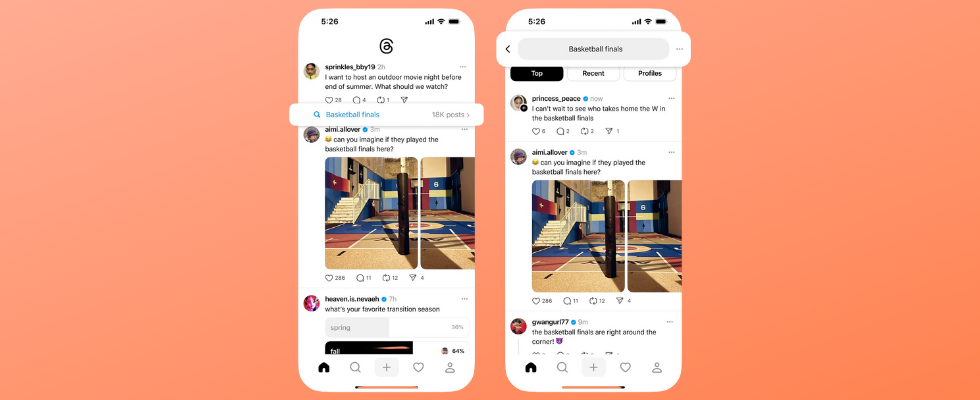 Threads: Blaues Label über Posts für trendende Themen
