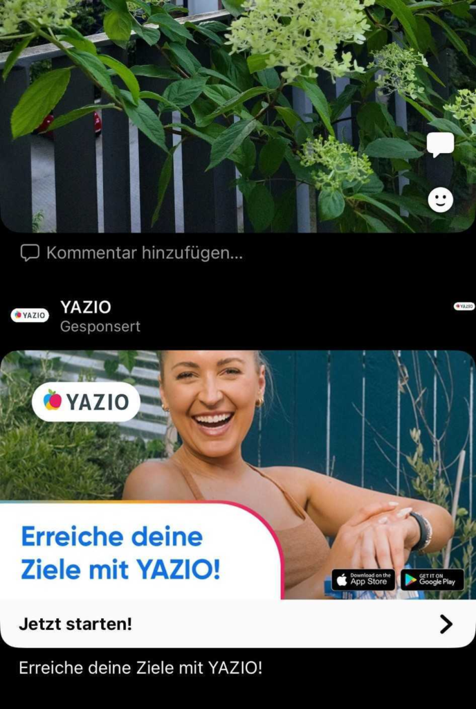 Eine Ad auf BeReal, direkt zwischen User-Beiträgen, eigener Screenshot