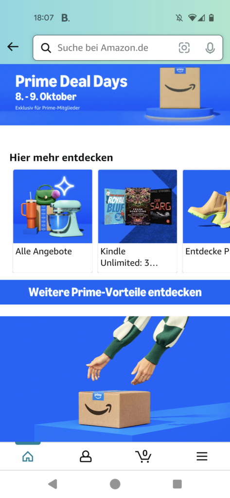 Screenshot aus der Amazon App mit Info-Screen zu den nächsten Prime Days, eigener Screenshot