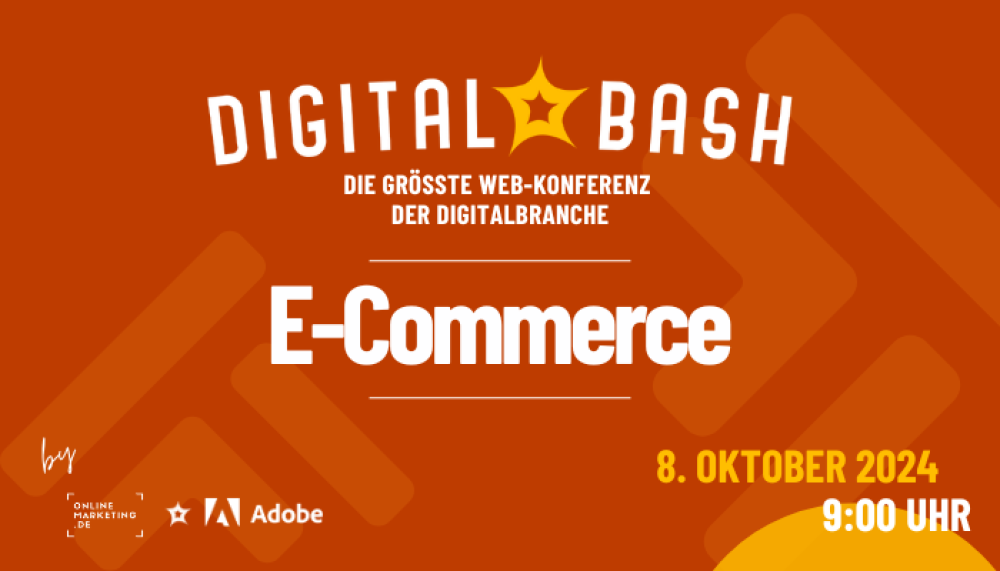 Digital Bash-Logo und -Schriftzüge auf orangefarbenem Hintergrund