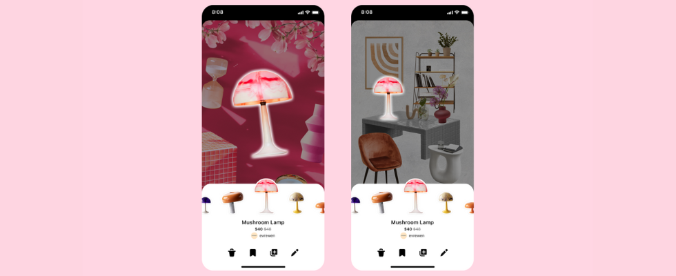 Pinterest screen with lamp on pink background