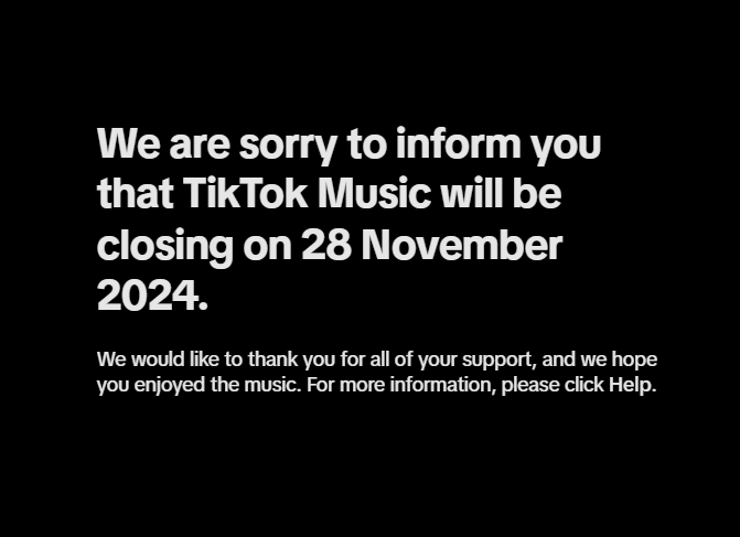 Informationstext auf der Startseite von TikTok Music, © TiKTok, Text auf schwarzem Hintergrund