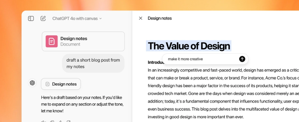 OpenAIs Canvas ist da: Automatischer Coding und Writing Support parallel zu ChatGPT