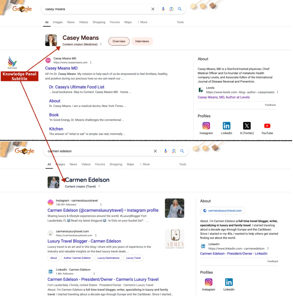 Creator werden auf Google mit ihrer Bezeichnung und Fachrichtung angezeigt, © Barry Schwartz/Search Engine Land, SERP-Ansicht Google Desktop mit Elementen und Bildern, viel Text