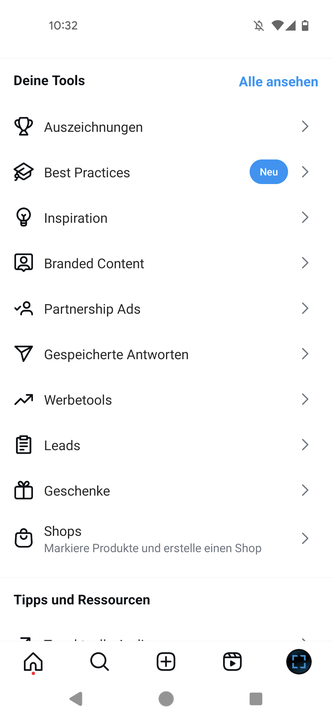 Die Best Practices als Tool im Professional Dashboard, eigener Screenshot