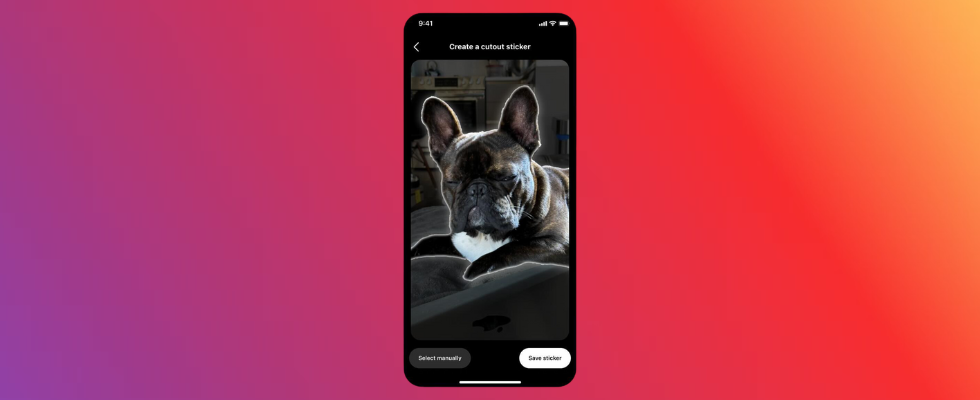 Dog sticker on smartphone mockup on gradient background