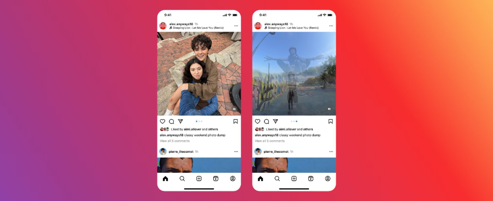 Two Instagram screenshots on a gradient background