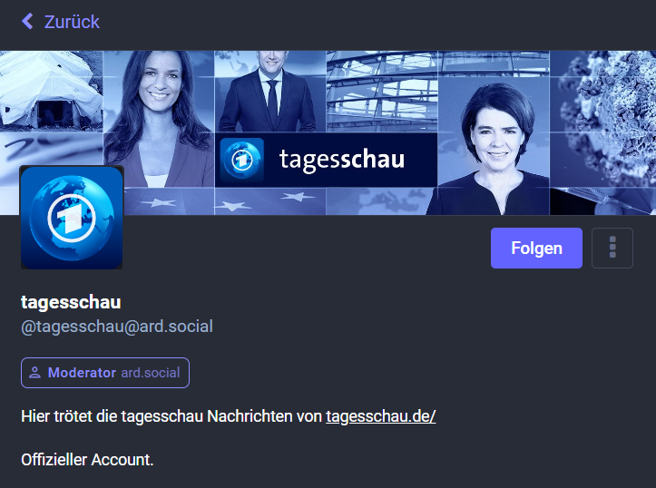 Tagesschauprofil auf Mastodon