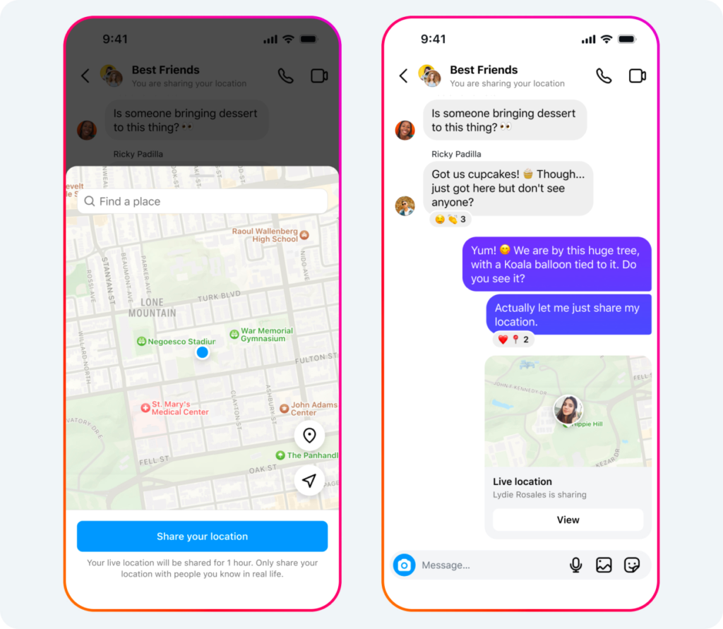 Location Sharing in Instagram DMs, © Meta, Smartphone Mockups