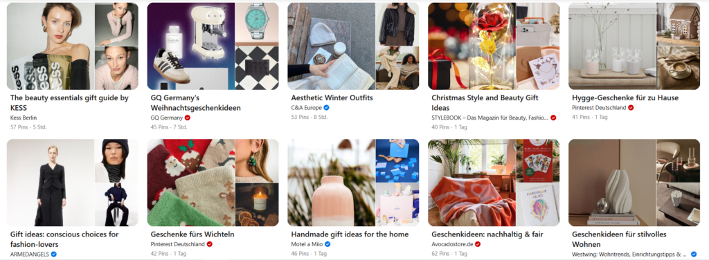 Übersichjt über die Gift Guides auf Pinterest