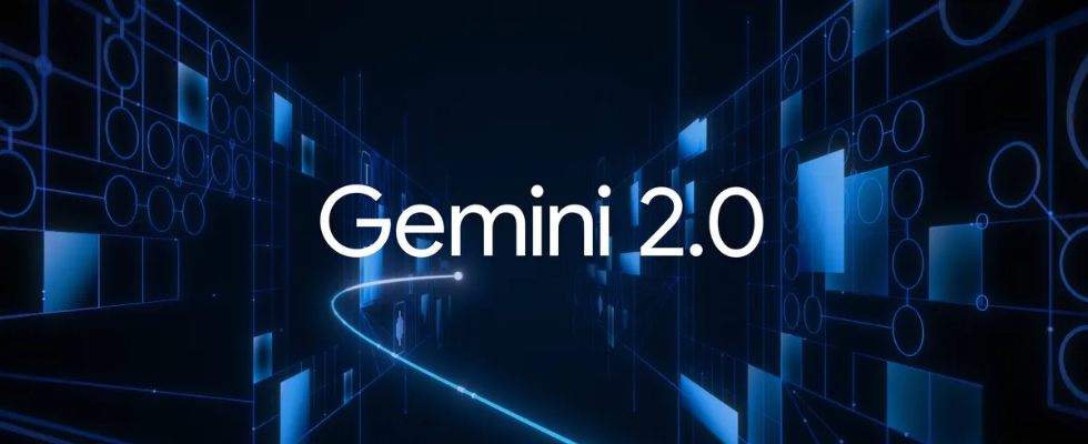 Gemini 2.0-Schriftzug vor dunkelblauem Hintergrund