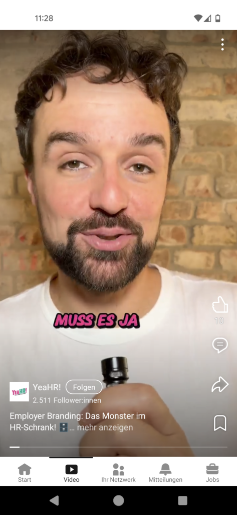 Ein Blick in den Video-Feed der LinkedIn App, eigener Screenshot