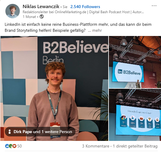 In diesem Post findest du schon einige Creator-Tipps für LinkedIn, eigener Screenshot von LinkedIn Post mit Niklas Lewanczik