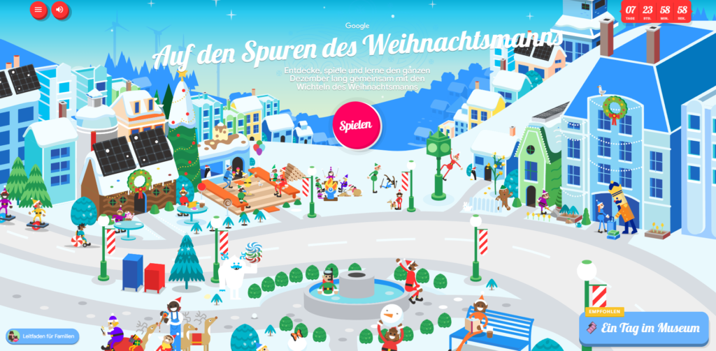 Die Startseite für den Bereich Santa Tracker, © Google