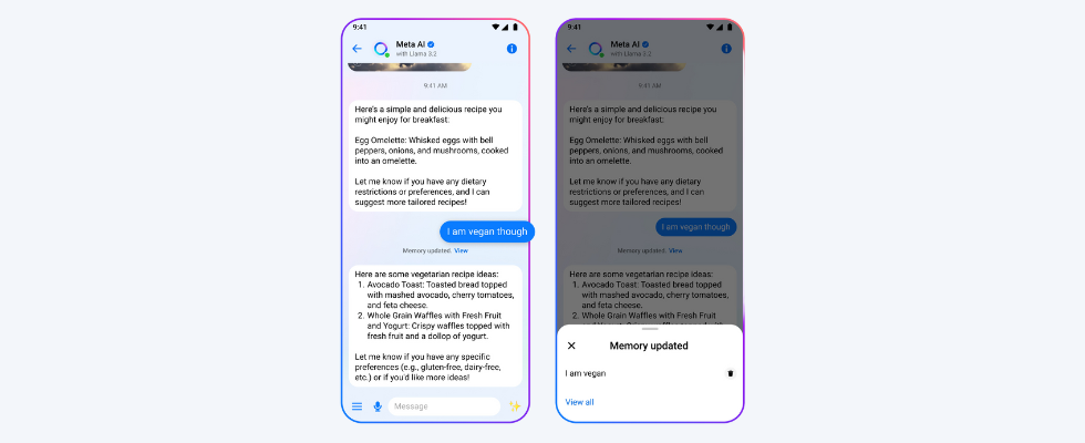 2 Smartphone Mockups mit Meta-Nachrichten mit der Meta AI, Text auf Screen, hellblauer Hintergrund