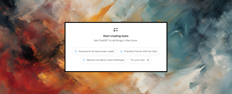 ChatGPT Tasks Screenshot vor abstraktem Hintergrund