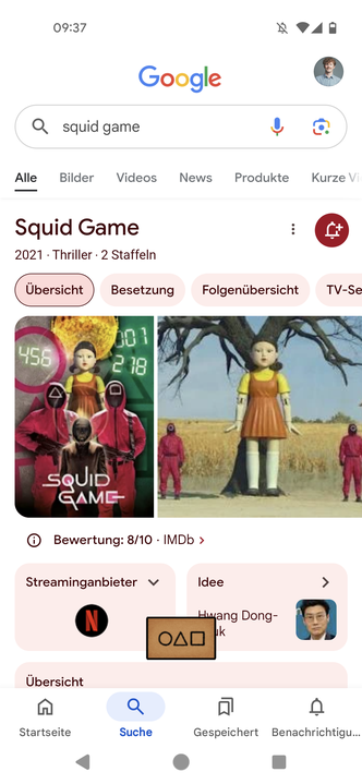 Googles Squid Game Easter Egg in der Suche, eigener Screenshot