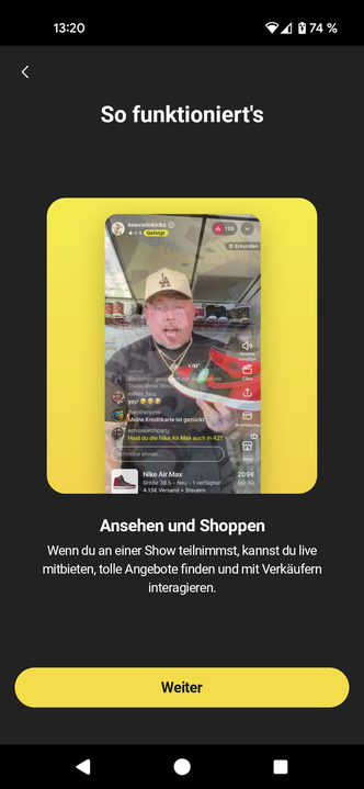 Information zum Ablauf auf Whatnot, Screenshot aus der App