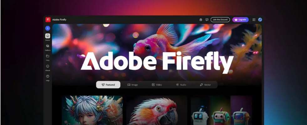 Startbildschirm von Adobe Firefly