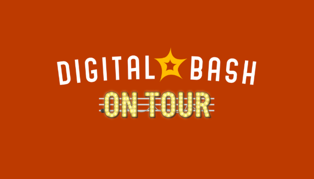 Digital Bash On Tour-Logo, orangefarbener Hintergrund 