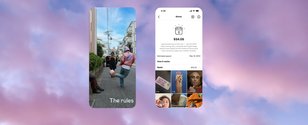 2 Smartphone Mockups mit Feed und Großbild, Text, Himmel mit Wolken im Hintergrund