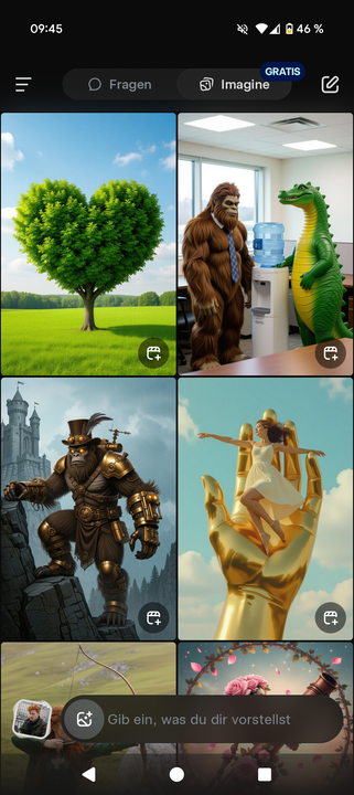 Die Grok App-Übersicht samt Grok Imagine, Screenshot, © xAI 