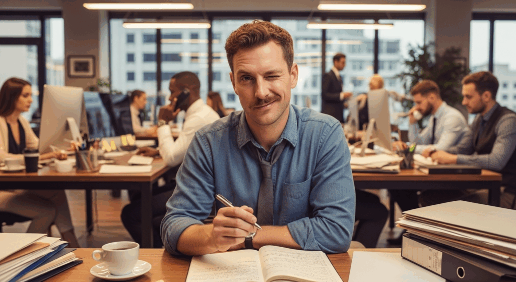 KI-generiertes Visual, das einen zwinkernden Journalisten im Büro darstellen soll, © Google Whisk