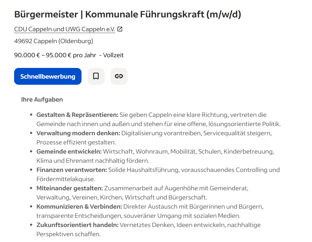 Für die ausgeschriebene Stelle gibt es mindestens 7.500 Euro Monatsgehalt plus Dienstwagen, © Indeed
