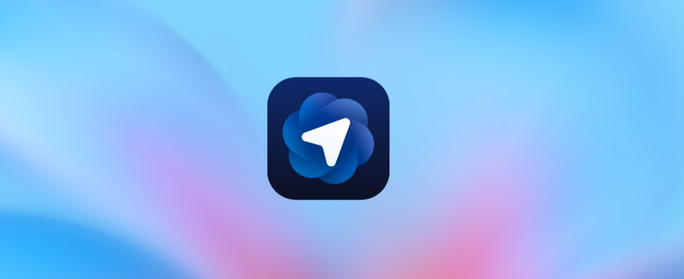 Farbverlauf, blau-violett, mit OpenAI-Logo samt Mauszeiger im Zentrum