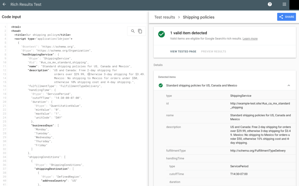 Shipping Policies via Markup