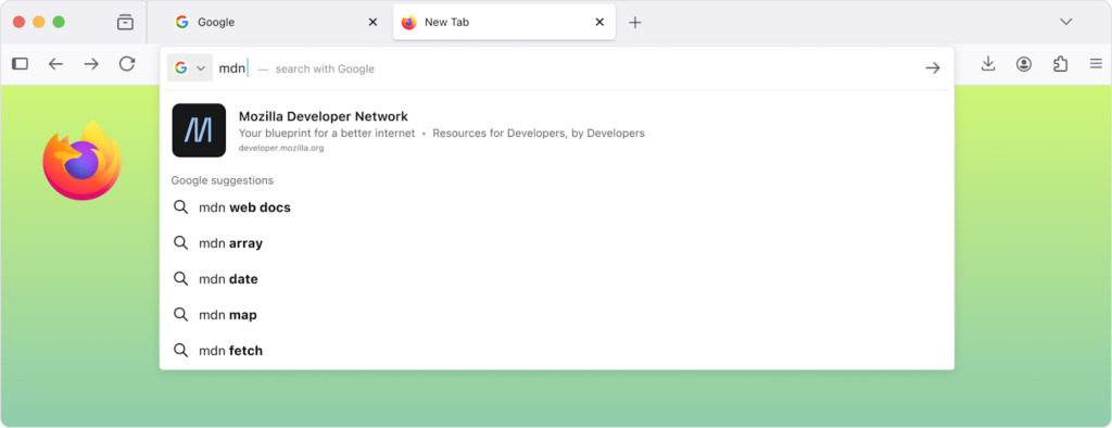 So sehen die neuen Search-Vorschläge aus, © Mozilla