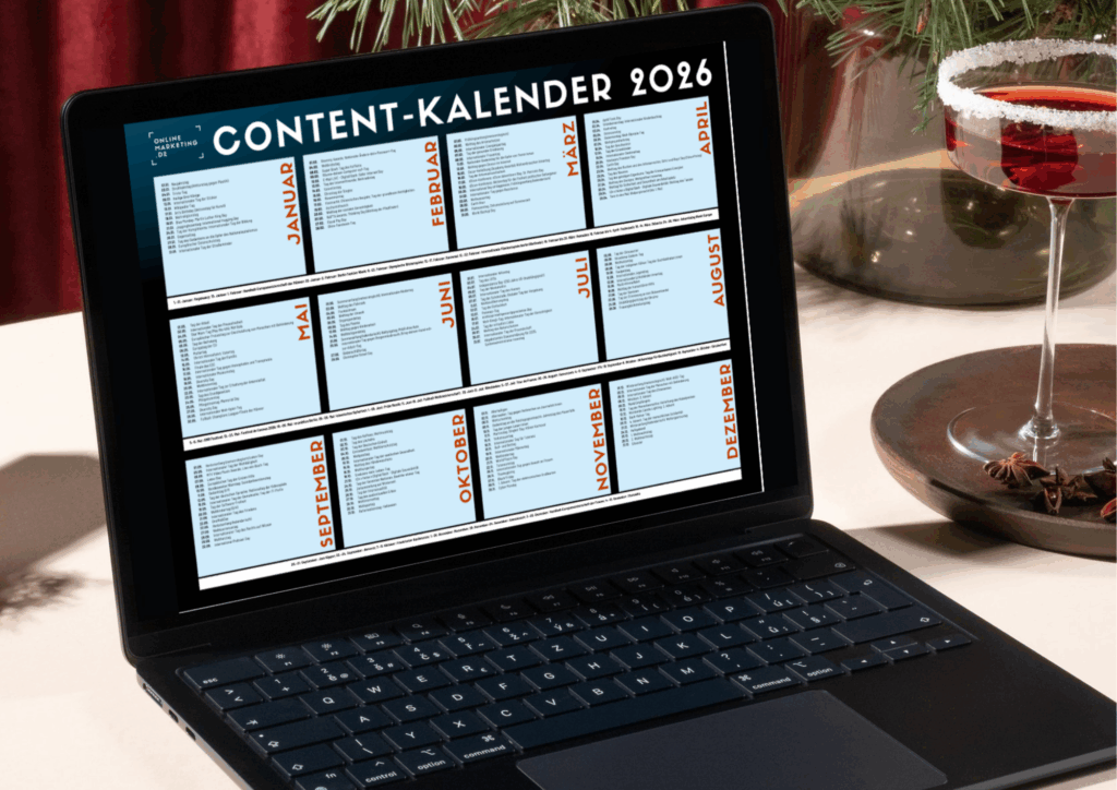 Mock-up des Content-Kalenders 2026 von OnlineMarketing.de, eigenes Design via Canva erstellt