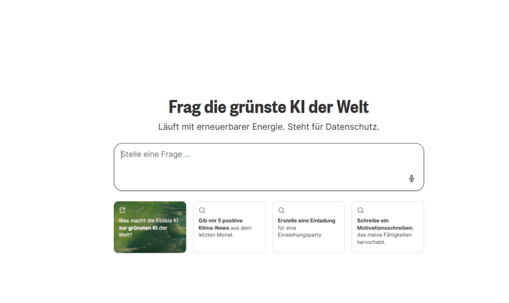 Screenshot der Ecosia-Suche mitsamt KI-Chat