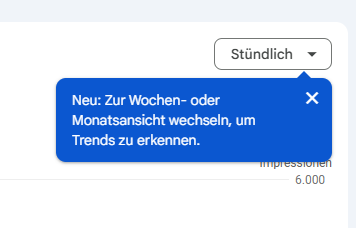 Die neuen Ansichten im Leistungsbericht sind schon verfügbar, © Google, Pop-up mit Text