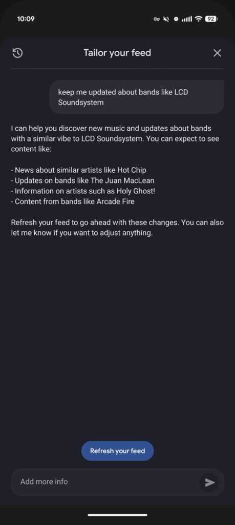 Beispiel für eine Personalisierung im Discover Feed via AI Prompt, © 9to5Google