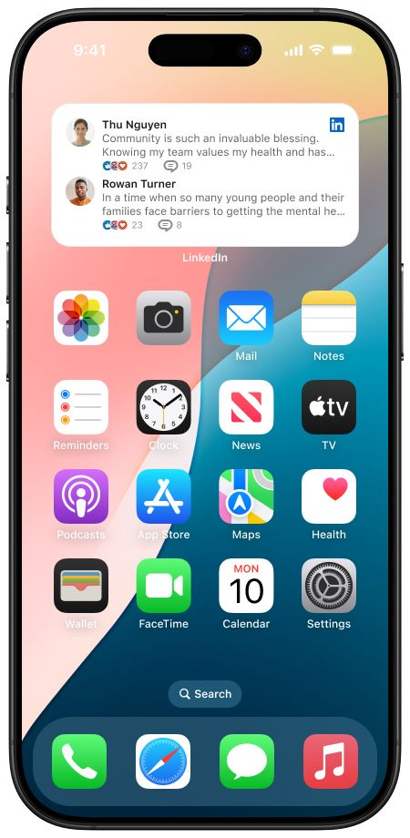 Beispielhafte Einbettung des Updates für Sie Widgets auf einem iPhone, © Gyanda Sachdeva