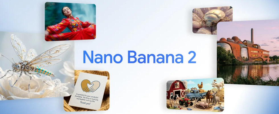 Nano Banana 2-Schriftzug, einzelne KI-generierte Bilder