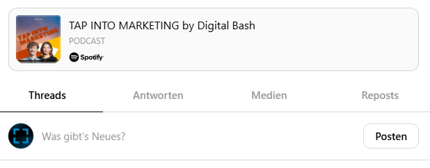 Der Digital Bash Podcast ist im Profil von OnlineMarketing.de auf Threads verlinkt, eigener Screenshot
