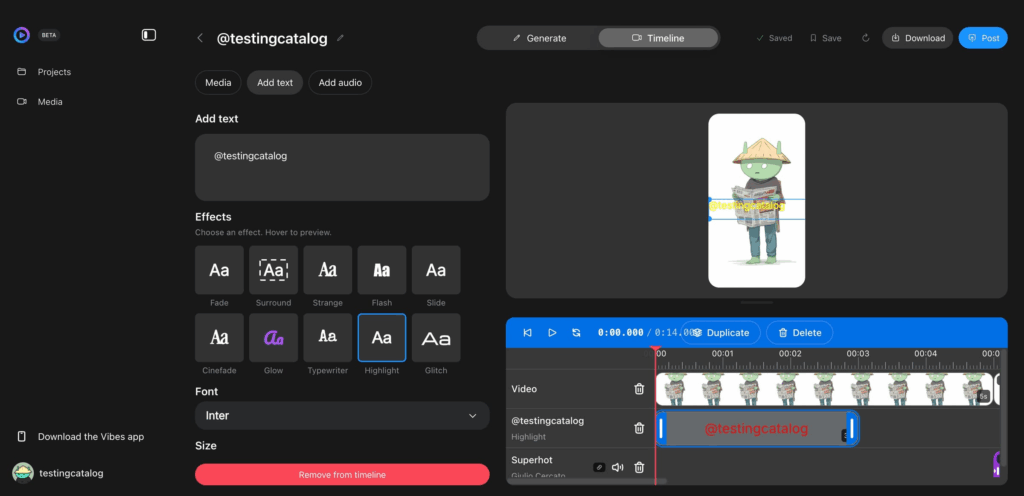 Die Vibes-Kreationsoptionen im Editor auf einen Blick, © TestingCatalog
