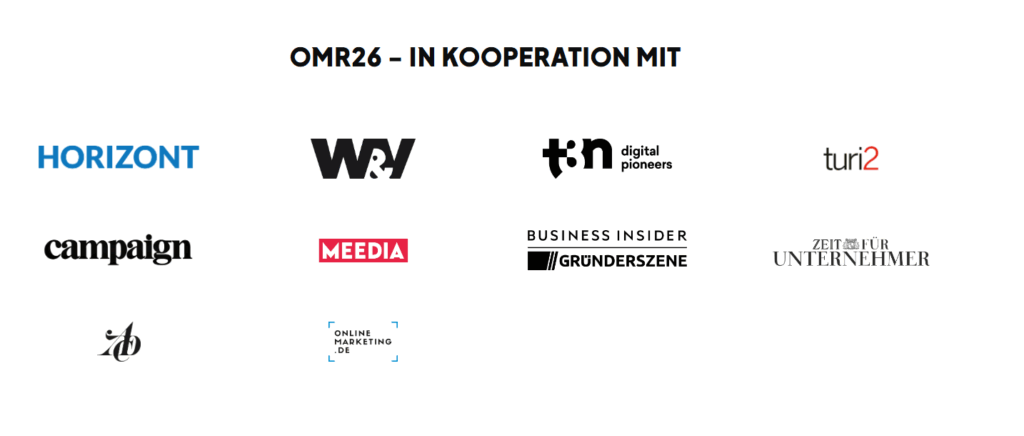 Medienpartner:innen aus Deutschland für das OMR Festival 2026, mit Logos